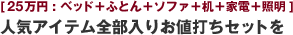 [25万円:ベッド＋ふとん＋ソファ＋机＋家電＋照明] 人気アイテム全部入りお値打ちセットを