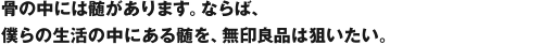 骨の中には髄があります。ならば、僕らの生活の中にある髄を、無印良品は狙いたい。